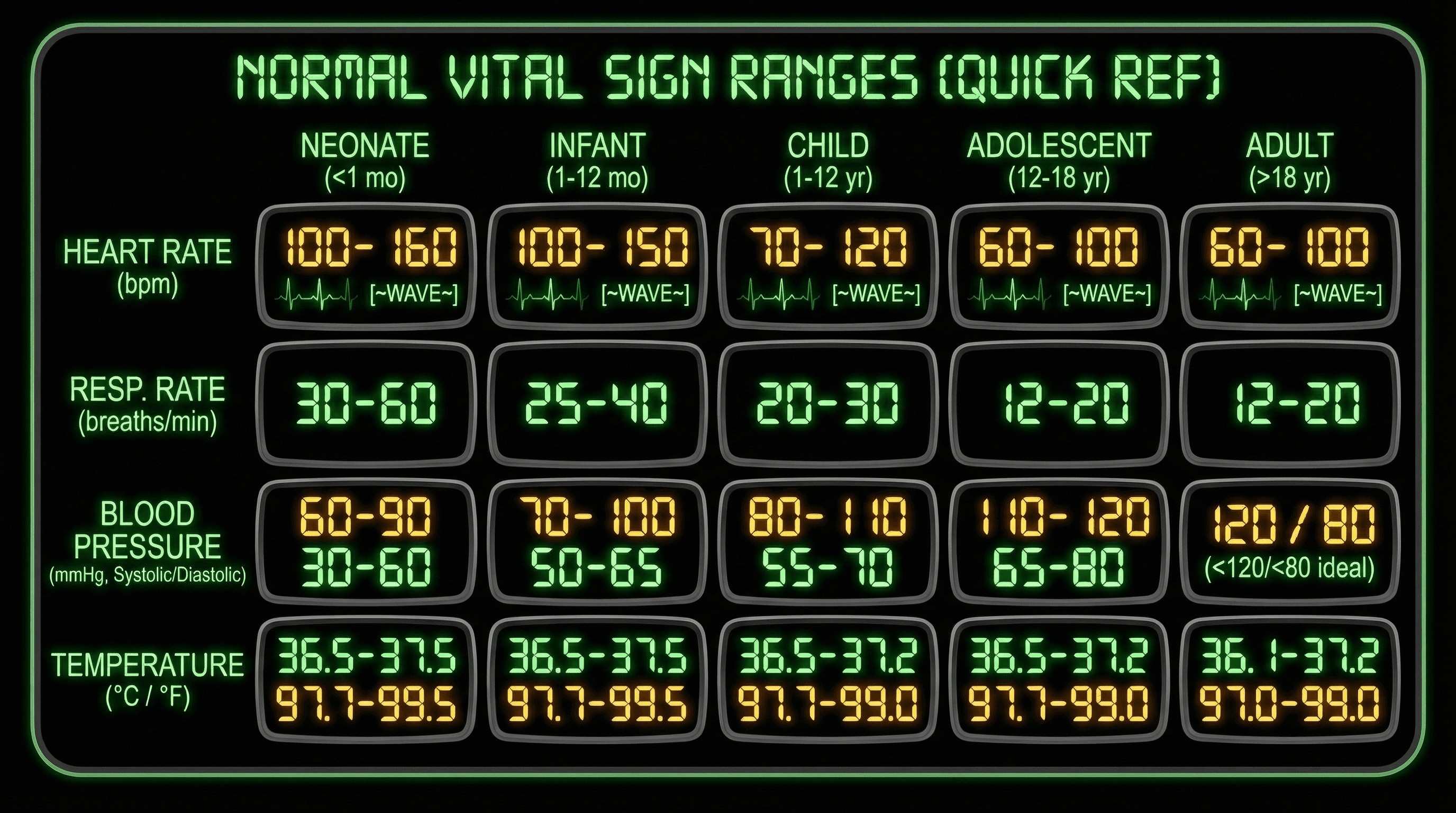 Vital Signs Reference Card - Variation 2